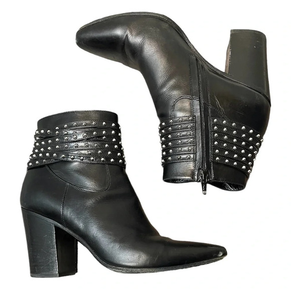 Saint Laurent YSL French 85 Studded Ankle Booties Size EU 37 US 7 Calfskin Boots - Picture 1 of 14